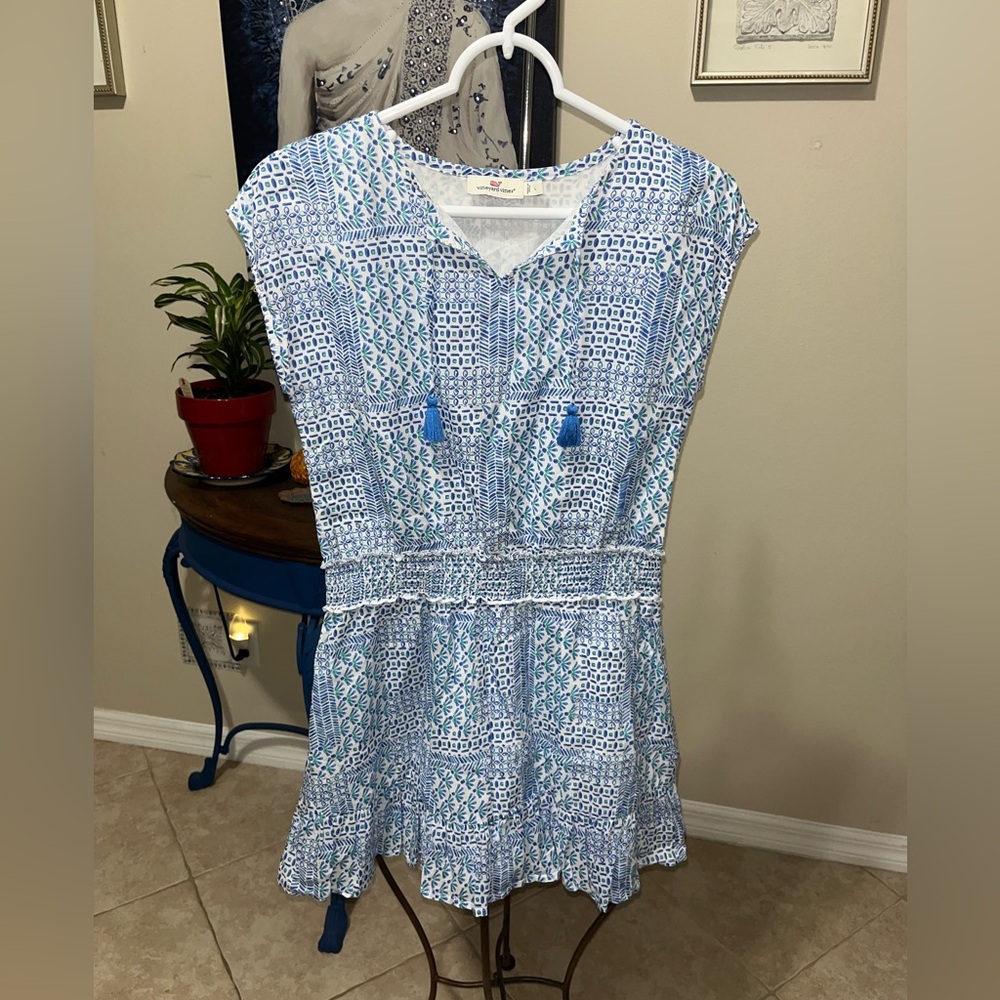 Vineyard Vines Girls' Tisbury Floral Smocked Waist Dress in White Cap - L